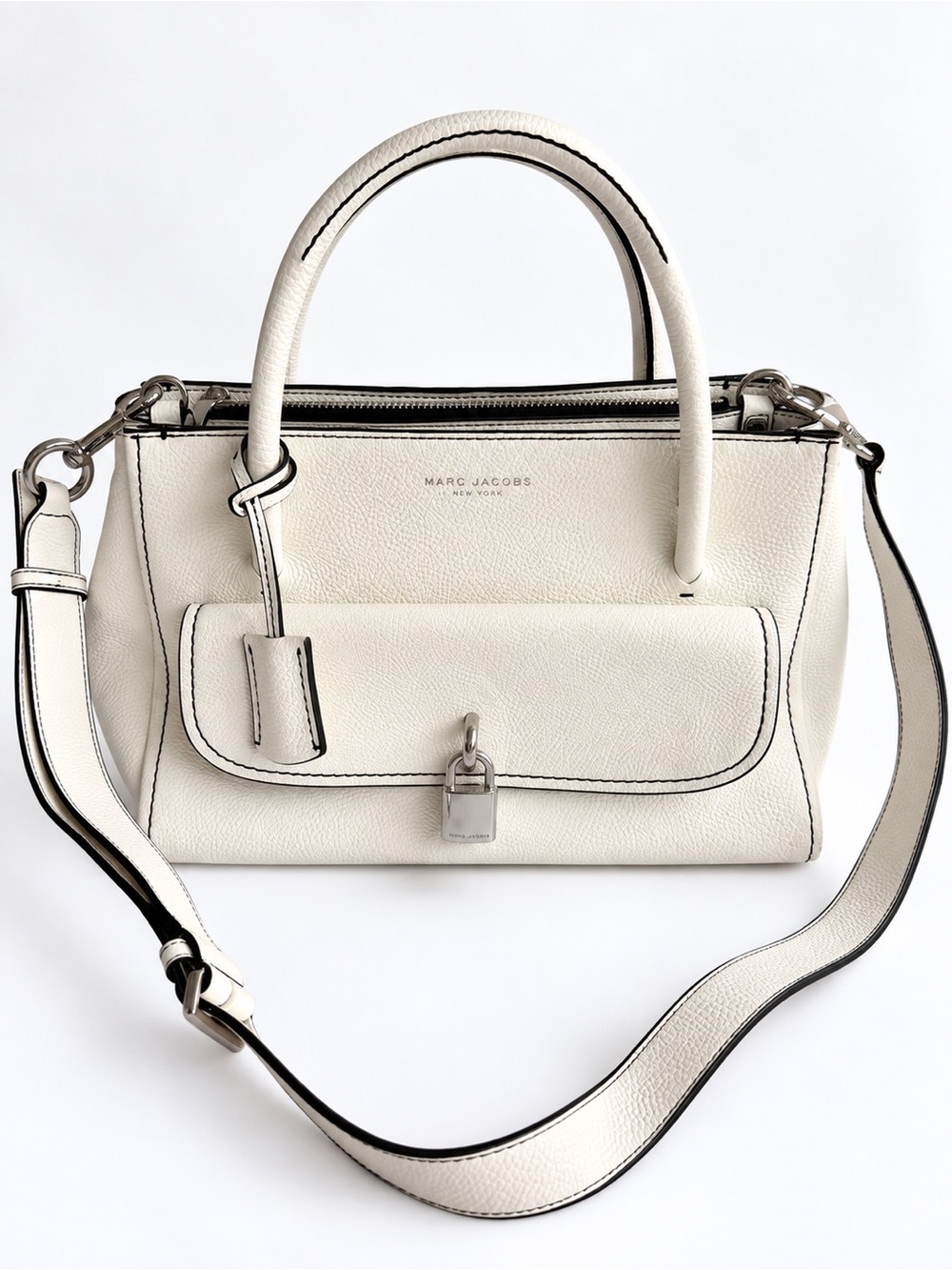 Marc Jacobs Lock That Leather Tote Star White Satchel + Shoulder Strap